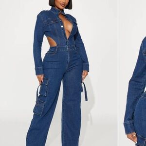 Fashion Nova Dark Blue Denim Overalls